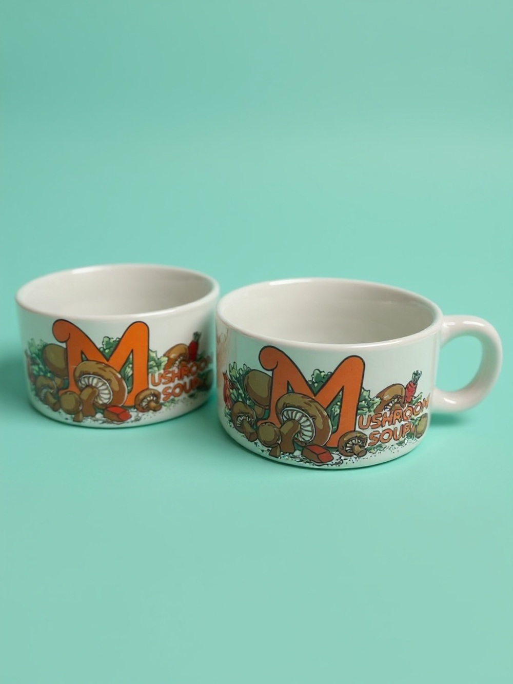 Vintage Mushroom Soup Mugs Bowls Set of 2 Retro 70s